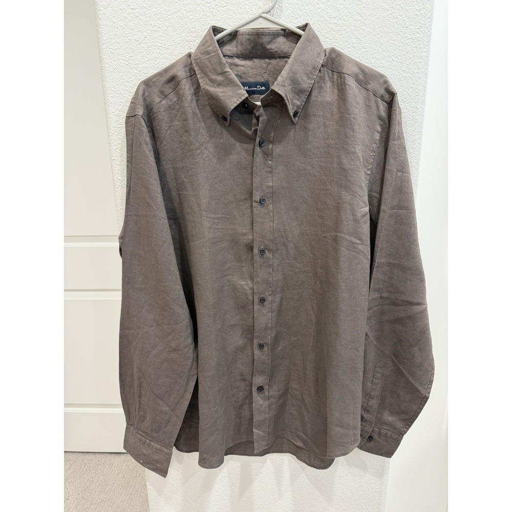 Men's Massimo Dutti Button-down Brown Shirt 100% Linen Size XL Resort Wear